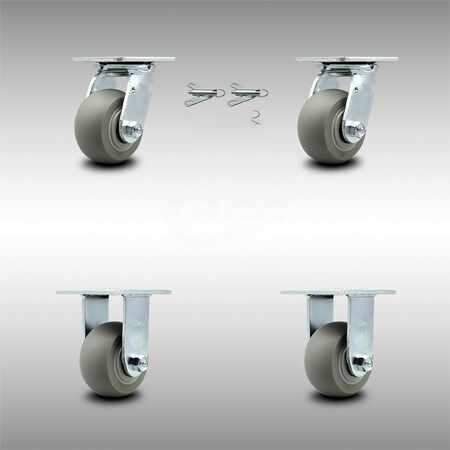 Service Caster 4 Inch SS Thermoplastic Caster Set with Roller Bearing 2 Swivel Lock 2 Rigid SCC SCC-SS30S420-TPRRD-BSL-2-R-2